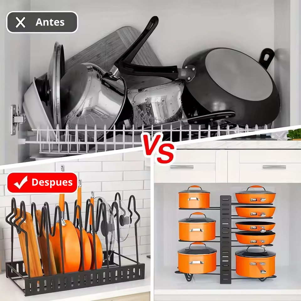 Organizador ollas, tapas y sartenes 🍳 3 EN 1 POWER KIT ✨ 8 Niveles